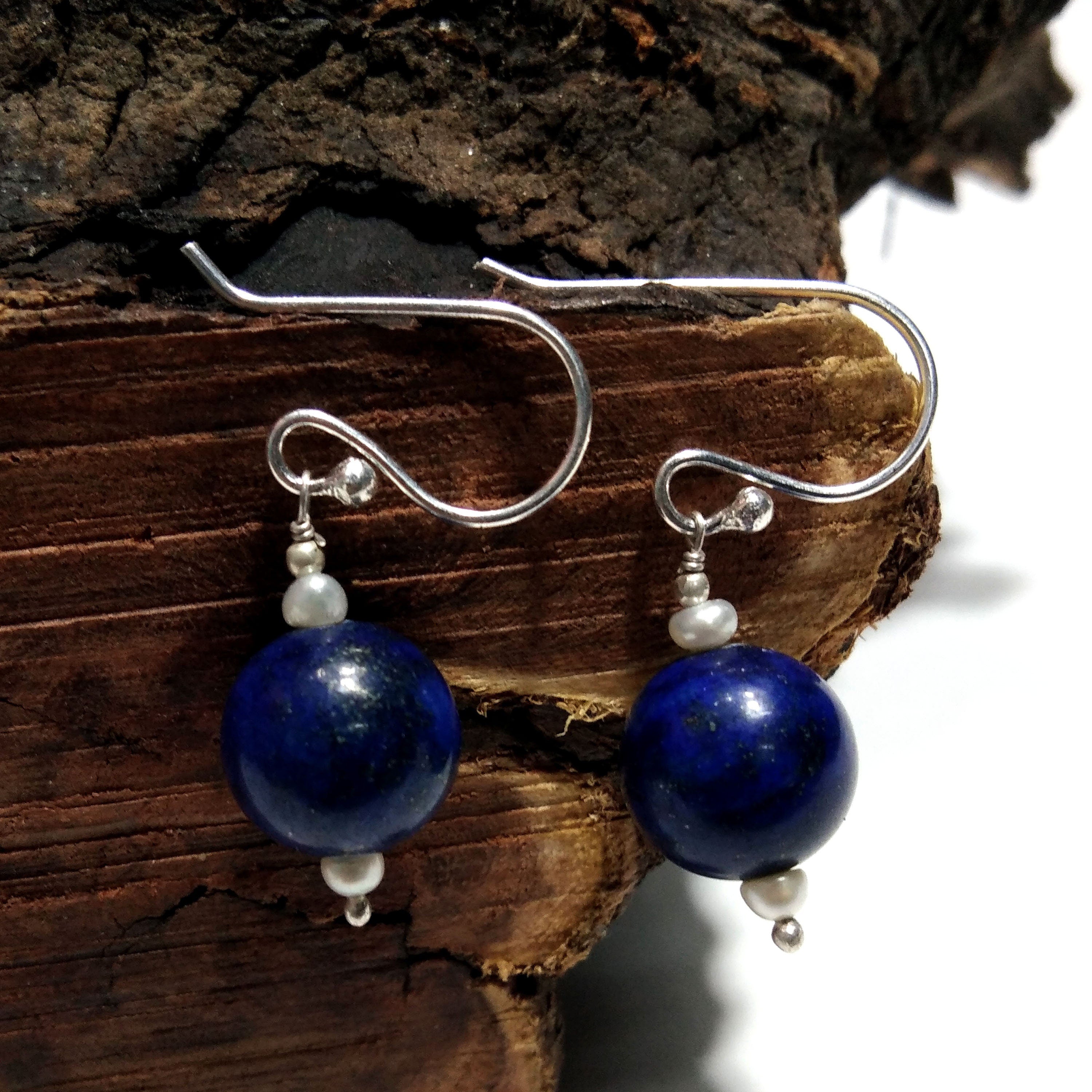 Very Beautiful Lapis Lazuli Earring ! Natural Gemstone Lapis Lazuli Earring,  925 Silver Handmade Earring, Stone Size 10 mm Round Earring